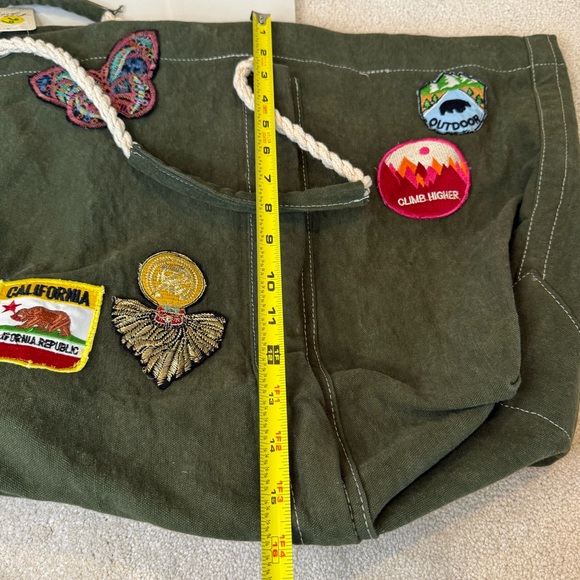 NWT Free People Green Canvas Patchwork Rope Strap Duffle Tote Bag - Picture 13 of 13